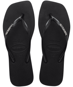 Women's Slim Square Logo Metallic Flip Flops